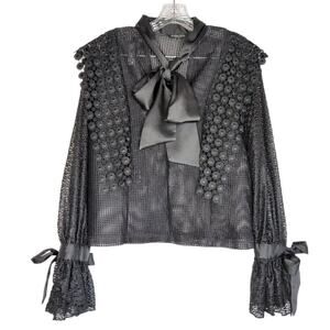 CQ by CQ black mesh & lace poly top with satin bow detailing, size small